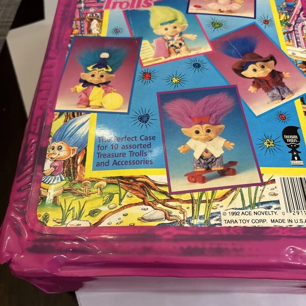 Lot Of 12 Vintage Troll Dolls W/ Treasure Trolls Carrying Case Russ Ace Novelty